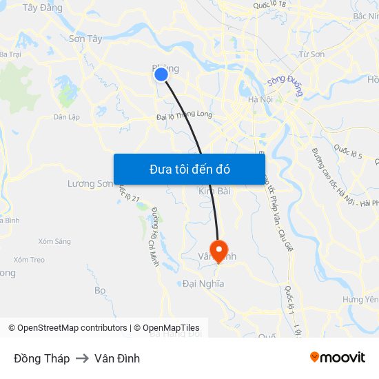 Đồng Tháp to Vân Đình map