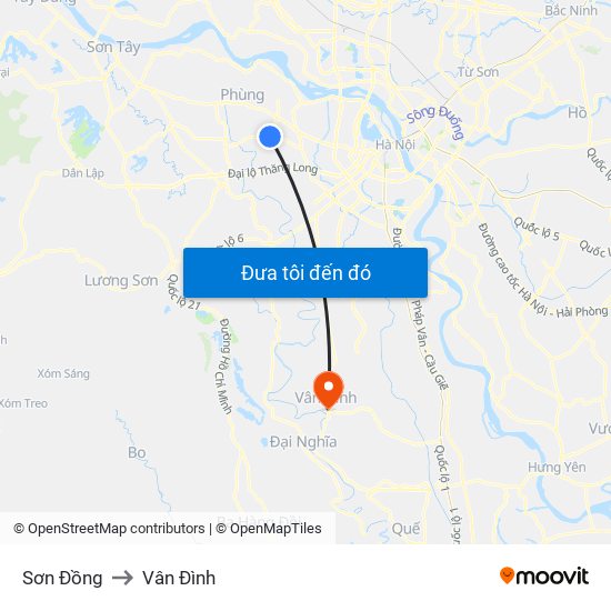 Sơn Đồng to Vân Đình map