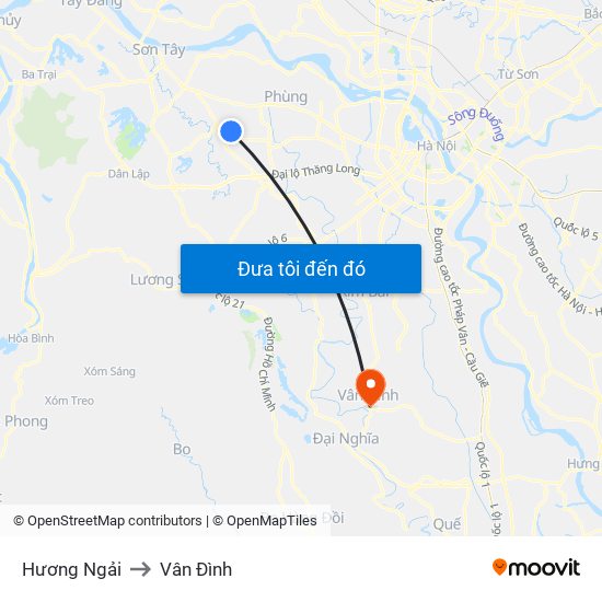 Hương Ngải to Vân Đình map