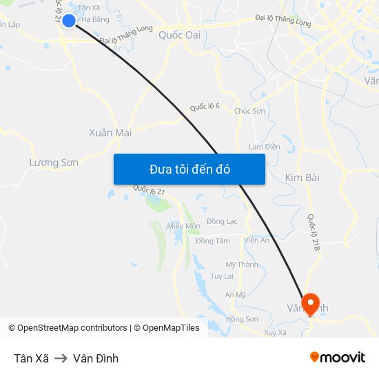 Tân Xã to Vân Đình map