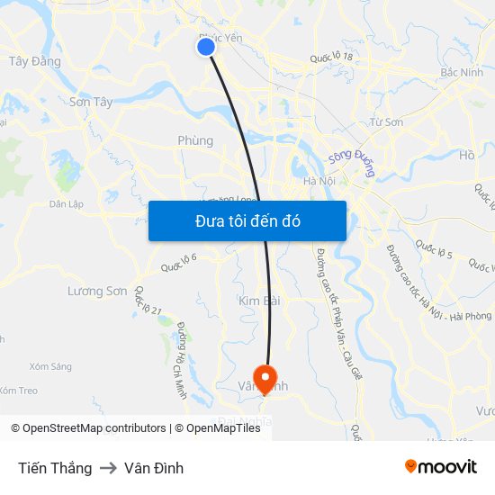 Tiến Thắng to Vân Đình map