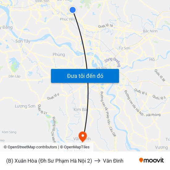 (B) Xuân Hòa (Đh Sư Phạm Hà Nội 2) to Vân Đình map