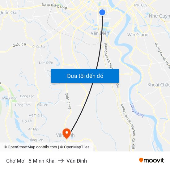 Chợ Mơ - 5 Minh Khai to Vân Đình map