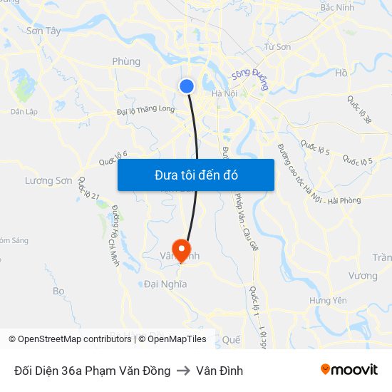 Đối Diện 36a Phạm Văn Đồng to Vân Đình map