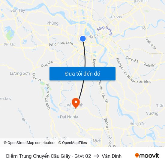 Điểm Trung Chuyển Cầu Giấy - Gtvt 02 to Vân Đình map