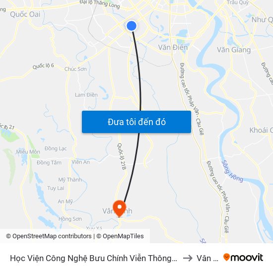 Học Viện Công Nghệ Bưu Chính Viễn Thông - Trần Phú (Hà Đông) to Vân Đình map
