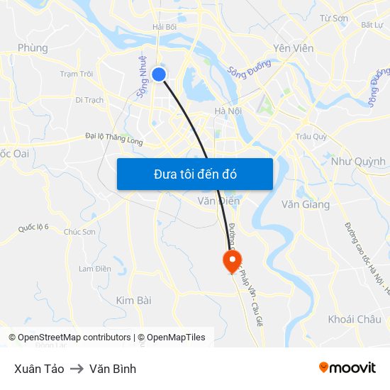 Xuân Tảo to Văn Bình map