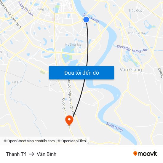 Thanh Trì to Văn Bình map