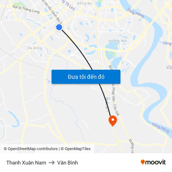 Thanh Xuân Nam to Văn Bình map