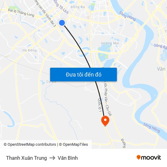 Thanh Xuân Trung to Văn Bình map