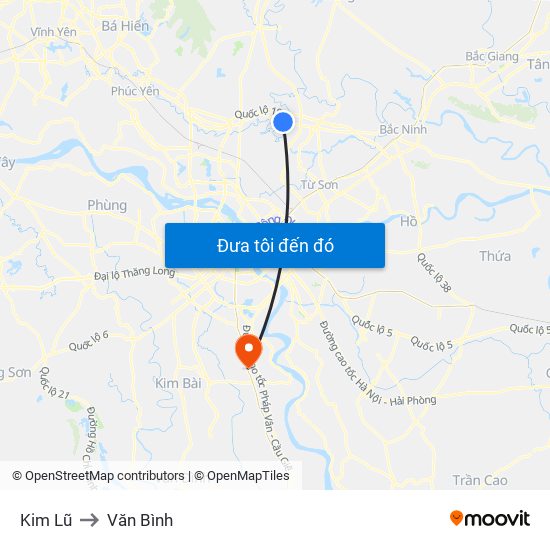 Kim Lũ to Văn Bình map