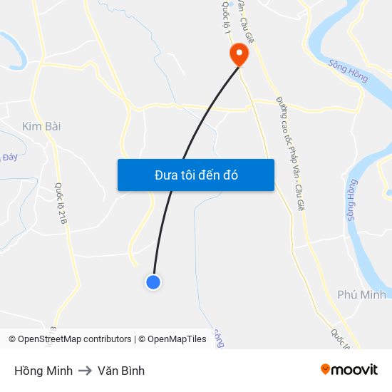 Hồng Minh to Văn Bình map