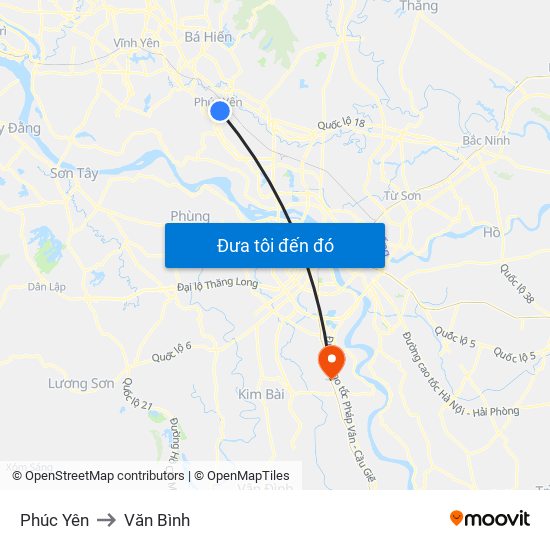 Phúc Yên to Văn Bình map