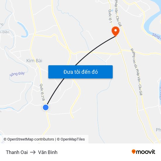 Thanh Oai to Văn Bình map