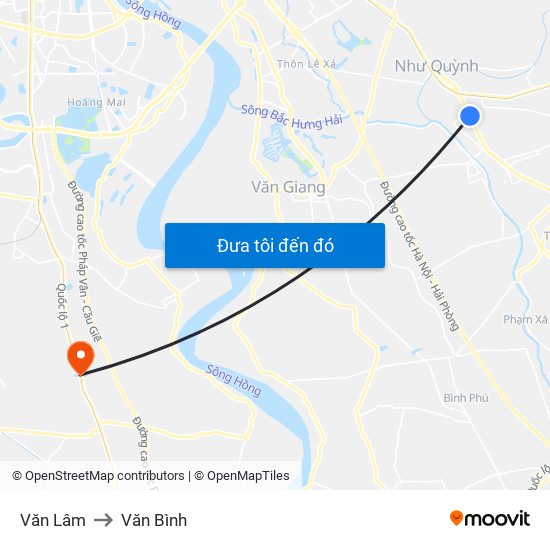 Văn Lâm to Văn Bình map