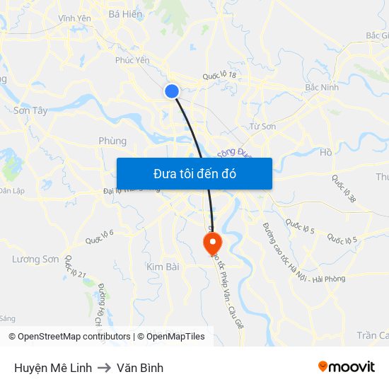 Huyện Mê Linh to Văn Bình map
