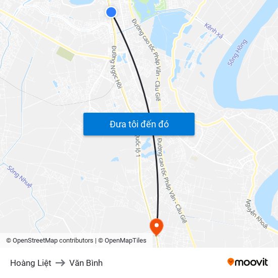 Hoàng Liệt to Văn Bình map