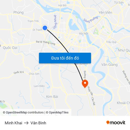 Minh Khai to Văn Bình map