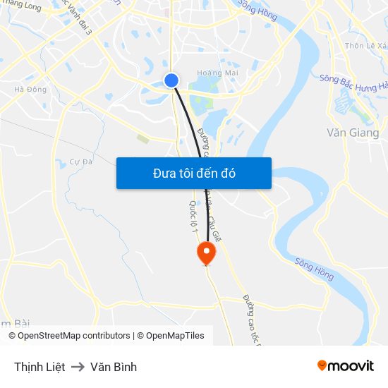 Thịnh Liệt to Văn Bình map