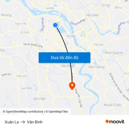 Xuân La to Văn Bình map