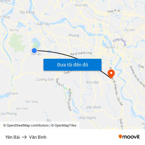 Yên Bài to Văn Bình map