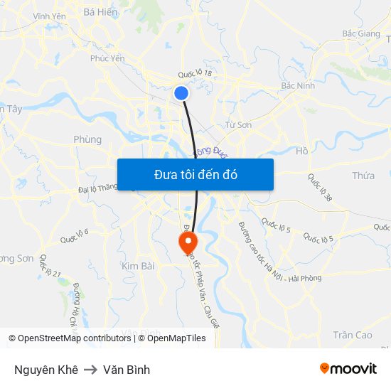 Nguyên Khê to Văn Bình map