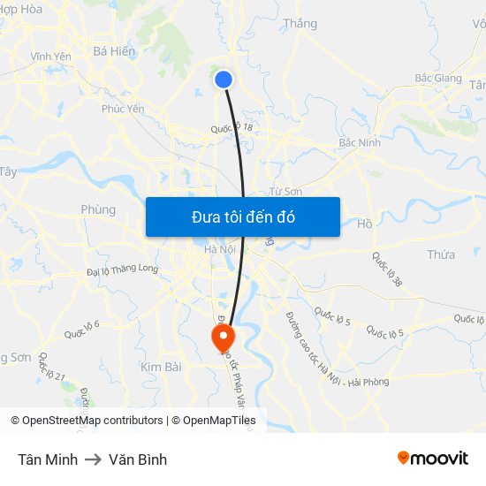 Tân Minh to Văn Bình map