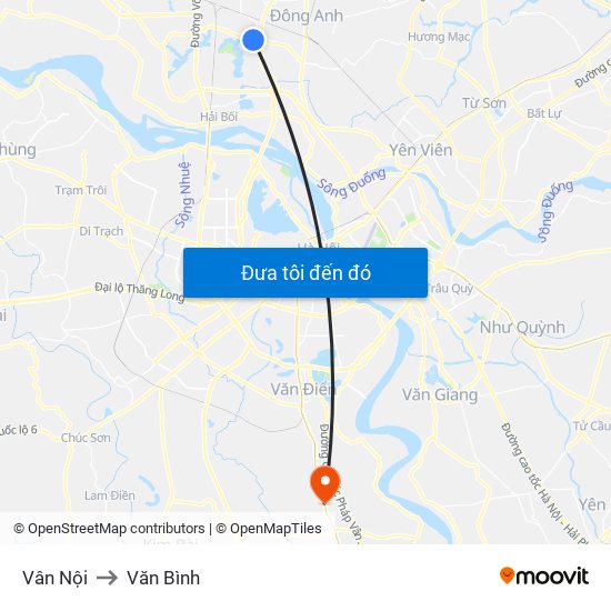 Vân Nội to Văn Bình map