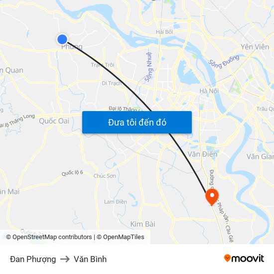 Đan Phượng to Văn Bình map