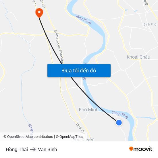 Hồng Thái to Văn Bình map