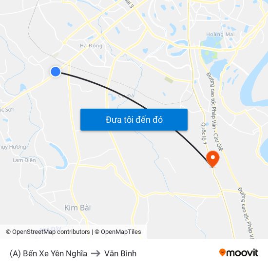 (A) Bến Xe Yên Nghĩa to Văn Bình map