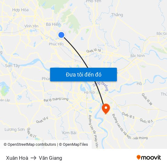 Xuân Hoà to Văn Giang map