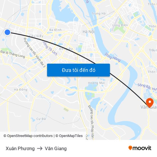 Xuân Phương to Văn Giang map
