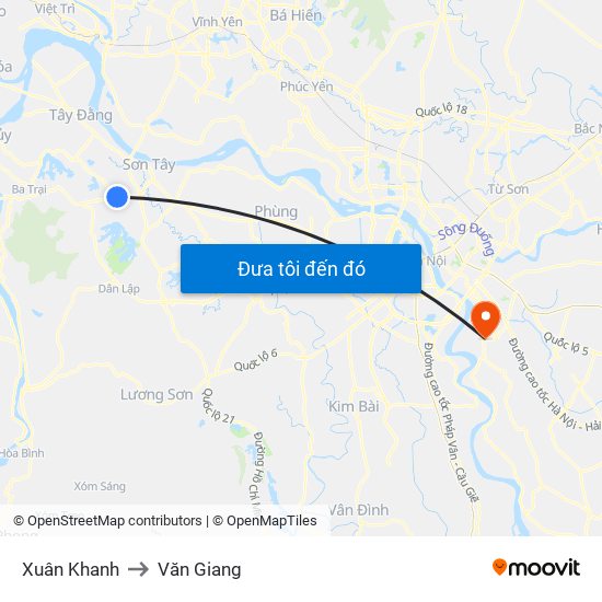 Xuân Khanh to Văn Giang map