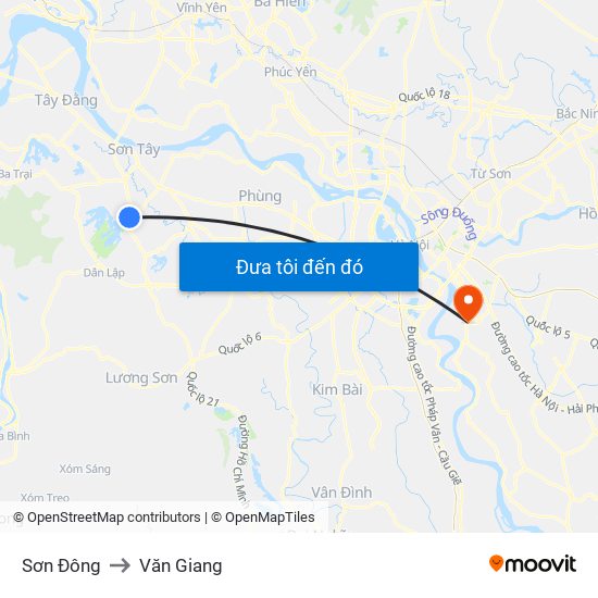 Sơn Đông to Văn Giang map