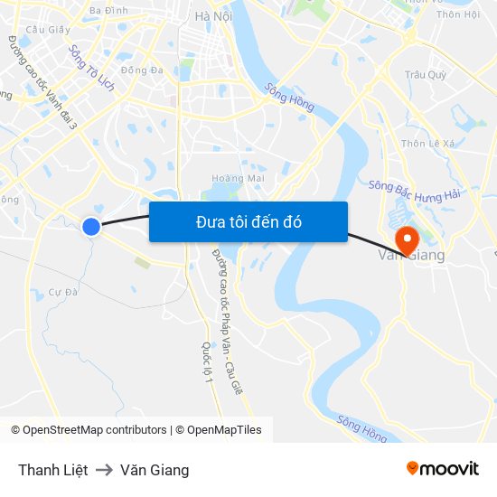 Thanh Liệt to Văn Giang map