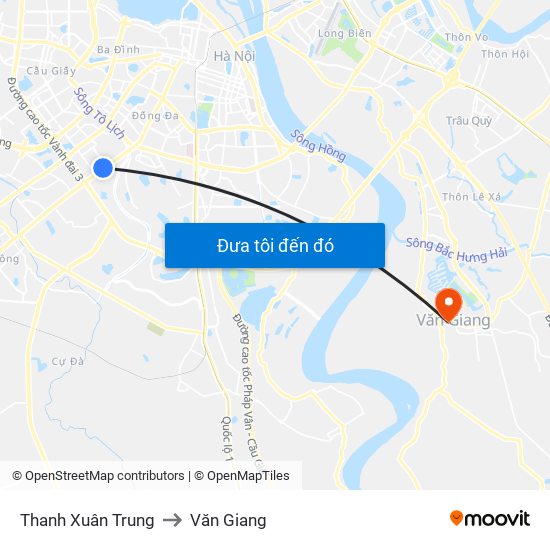 Thanh Xuân Trung to Văn Giang map