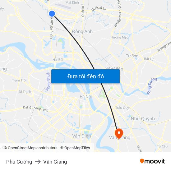 Phú Cường to Văn Giang map