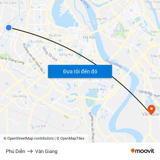 Phú Diễn to Văn Giang map