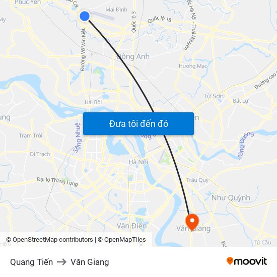 Quang Tiến to Văn Giang map