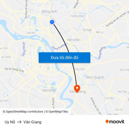 Uy Nỗ to Văn Giang map
