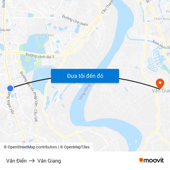 Văn Điển to Văn Giang map