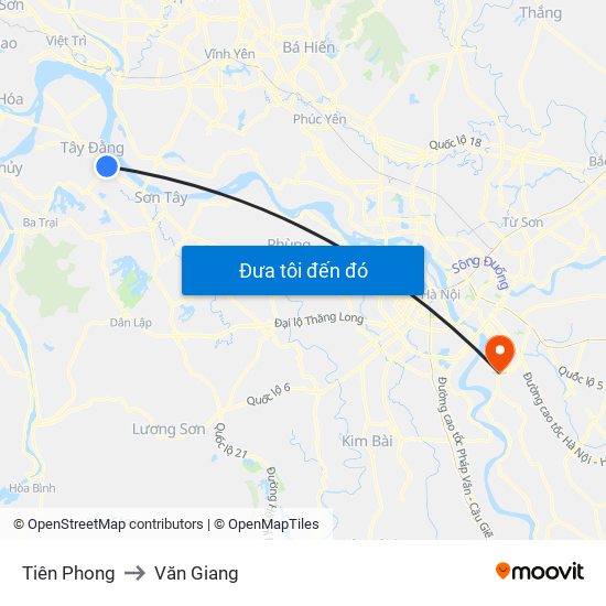 Tiên Phong to Văn Giang map