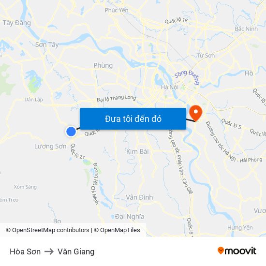 Hòa Sơn to Văn Giang map