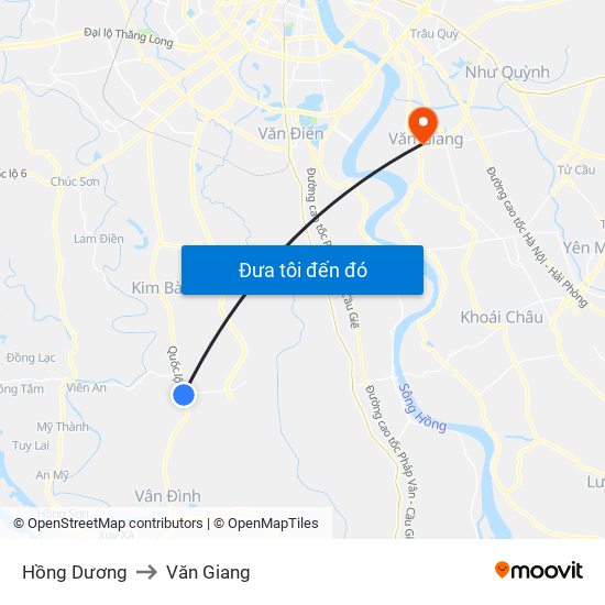 Hồng Dương to Văn Giang map