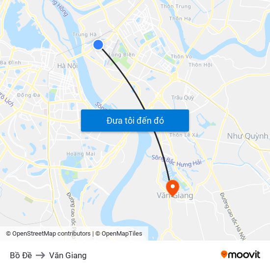 Bồ Đề to Văn Giang map