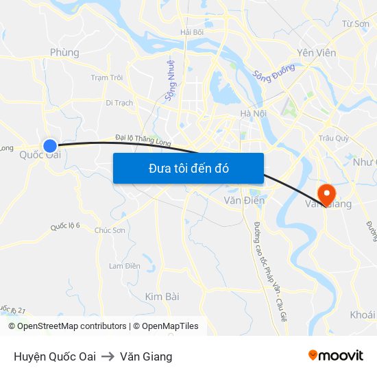 Huyện Quốc Oai to Văn Giang map