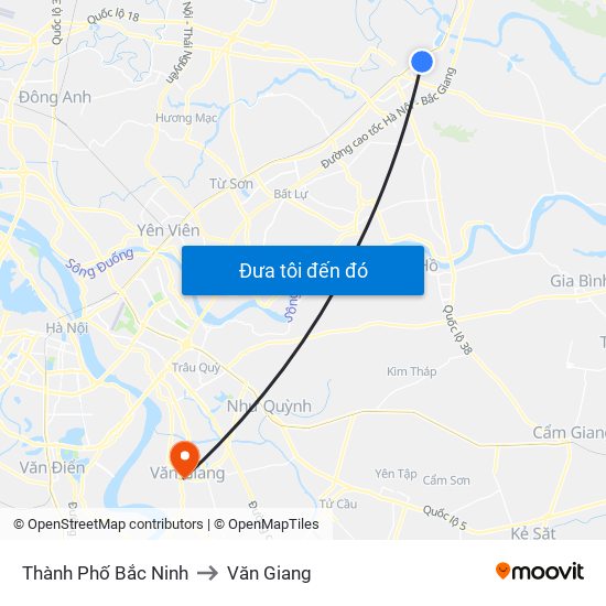 Thành Phố Bắc Ninh to Văn Giang map