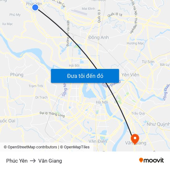 Phúc Yên to Văn Giang map