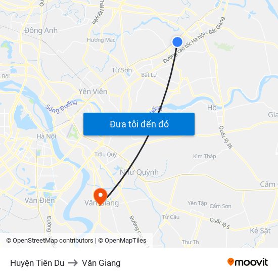 Huyện Tiên Du to Văn Giang map